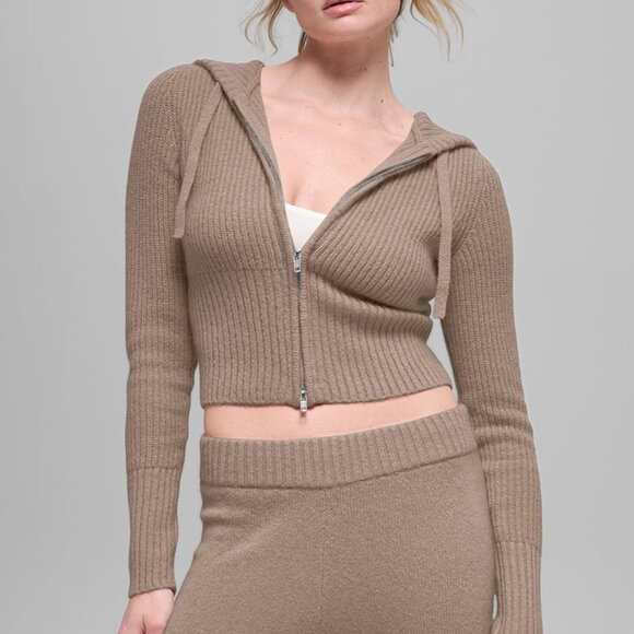 Alo Yoga Cashmere Ribbed Noble Full Zip Hoodie  Chai Latte - Picture 4 of 4